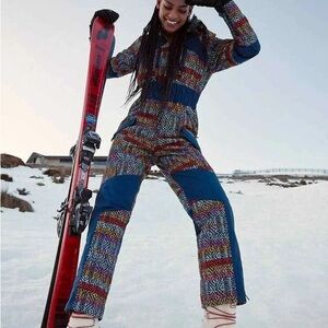 $598! Free People Movement All Prepped Jacquard Ski Suit Confetti Combo Small